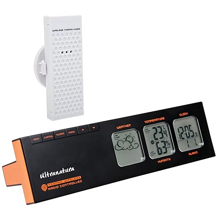 Ultranatura Wetterstation UN 400 in T-Form mit Funkuhr und externem Thermo-Hygro Sensor