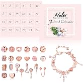 Naler Christmas Jewelry Advent Calendar 2026, Rose Gold | 24 Days Xmas Countdown Calendar for Women, 22 Beads +1 Necklace+1 Bracelet DIY Bracelets Making Kit