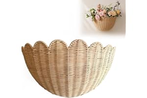 Scalloped Wicker Wall Basket, Rustic Wall Hanging Woven Basket for Fruit/Vegetable/Plant/Toiletries in Kitchen/Bathroom/Livin