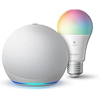 Echo Dot (4th Gen) | Smart speaker with Alexa | Glacier White with Sengled Bluetooth Color bulb