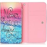 LG G Vista Case,[Never Stop Dreaming] Style Universal Smartphone Flip Wallet Clutch Bag Wristlet Carrying Leather Case for LG G Vista VS880 Verizon