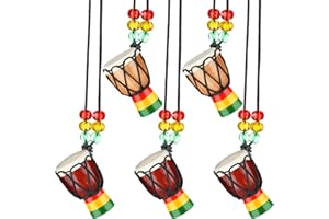 SUREIO 5 Pcs Instrument Necklaces Djembe Drum Mini Pendant African Drum Wooden Classic Hand Congo Jewelry Necklace Percussion for Teens Men Women Charms, Party Supply Gift for music lover