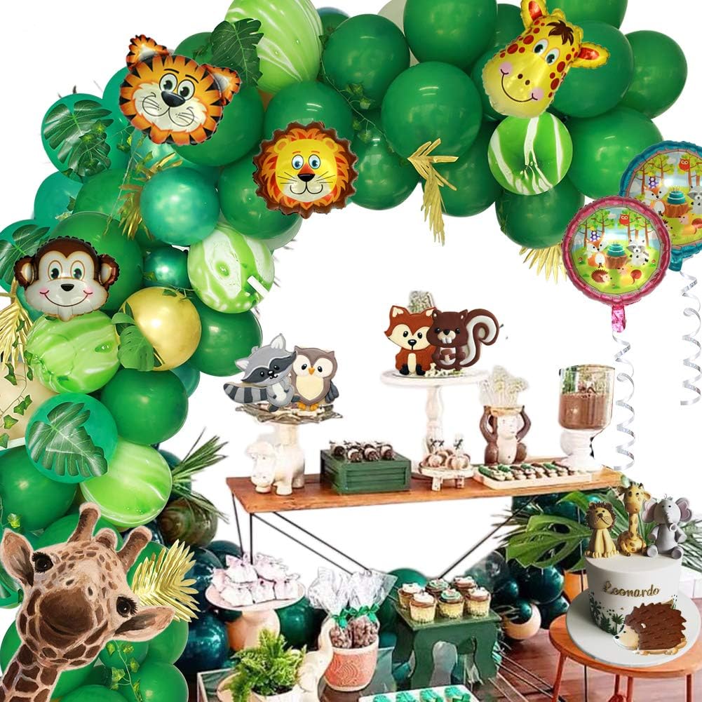 Felice Arts Forest Theme Party Decoration 148Pcs10In Green Transparent Balloon Garland Arch Kit Green Leaves Dinosaur Birthday Country Wedding Baby Shower Jungle Safari Theme Christmas