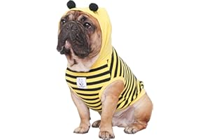 iChoue Bee Honeybee Bumblebee French Bulldog Halloween Costumes Hoodies Sleeveless Clothes Outfits Funny Cosplay Shirts for Medium Dogs Frenchie Pug English Boston Puppy - Black and Yellow, Small