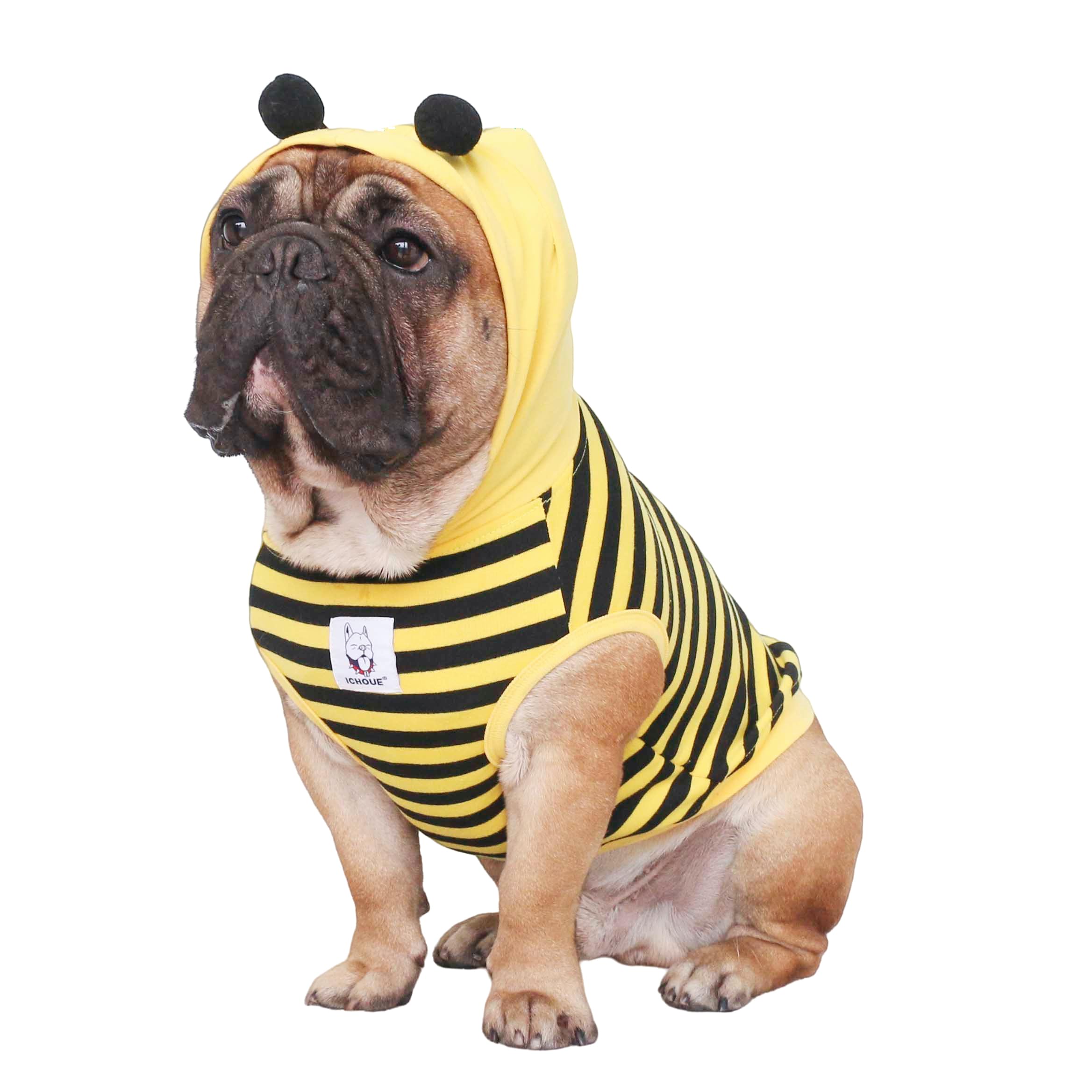 iChoue Bee Dog Costumes Hoodie Sleeveless Clothes Shirt Pullover for French Bulldog Pug Boston Terrier - Black and Yellow/Large Plus — image 1