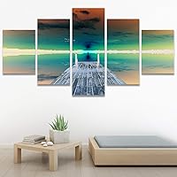 SIGNWIN 5 Panel Canvas Wall Art Modern Art Farmhouse/Country Lake Multicolor Nature Photography Relax/Calm for Home Decorations Ready to Hang - 60