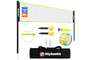 OLYBEAKA Portable Outdoor Volleyball Net Set for Backyard Beach with Adjustable Poles, Soft PU Volleyball & Pump, Carry Bag and Durable Anti-Sagging Net