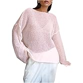 SHENHE Women's Oversized Sweater Jumper Boat Neck Lightweight Sheer Knit Top Pullover