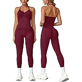ABOCIW Workout Sets for Women Seamless Scunch Butt Lifting Impact Leggings Longline Strappy Top 2 Piece Gym Outfits