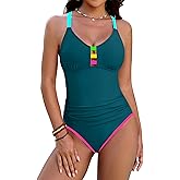 Blooming Jelly Womens Bathing Suit Tummy Control One Piece Swimsuit Sporty Swim Suits 2026 Neon Color Block Swimwear