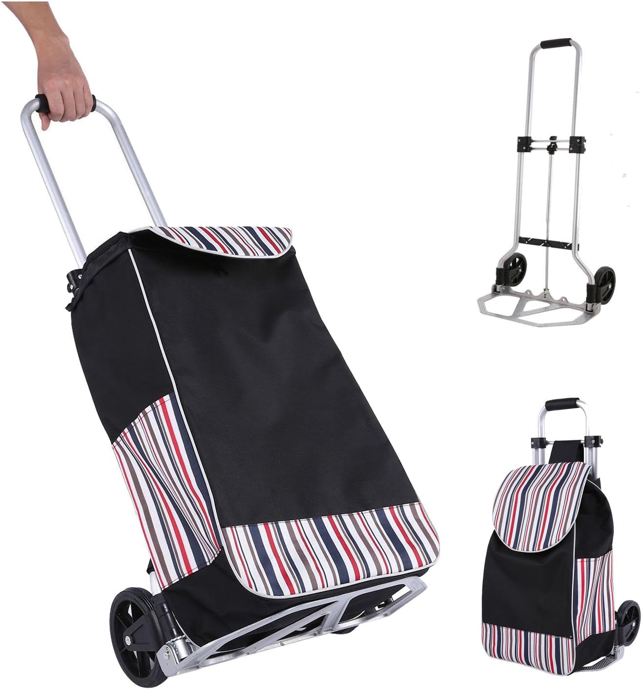Oguine Folding Trolley Dolly Shopping Cart, Stair Climbing Cart Grocery Laundry Utility Cart with Waterproof Bag