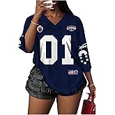 RoseSeek Women's Number Graphic Mesh Jersey Shirt V Neck 3/4 Sleeve Football Tee Tops Sportswear