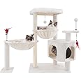 YOUPET 33.46" Cat Tree Tower with Cat Condo and Scratching Post for Indoor Cats, Activity Center Cat Furniture with Two Big Hammock and Spring Toy Balls, Beige