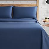 Lucky Brand Serene Slumber Queen Size 4-Piece Sateen Sheet Set - Denim Navy Blue 100% Cotton Luxury Bedding Set