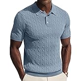 PJ PAUL JONES Men's Polo Shirts Short Sleeve Textured Cable Knit Shirts Casual Stretchy Golf Polo Stylish Old Money Tops