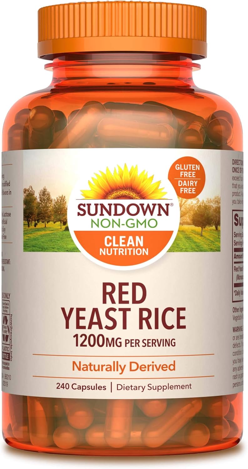 Sundown Red Yeast Rice 1200 mg Capsules (240 Count), Naturally Derived, Gluten Free, Dairy Free, Non-GMOˆ, Free of Gluten, Dairy, Artificial Flavors (Packaging May Vary): Health & Personal Care