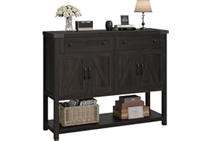 HOSTACK Buffet Sideboard Cabinet with Storage, 47.2" Modern Farmhouse Coffee Bar with 2 Drawers, Barn Door Console Table with Shelf for Kitchen, Dining Room, Living Room, Entryway (Dark Brown)