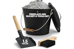 Smedley & York Mini Ash Bucket with Lid, Includes Fireplace Tools, Pail, Shovel and Broom, 1.5 Gallon Charcoal Metal Bucket with Lid, Coal Bucket and Ash Can, Galvanized Iron Ash Bucket for Fireplace