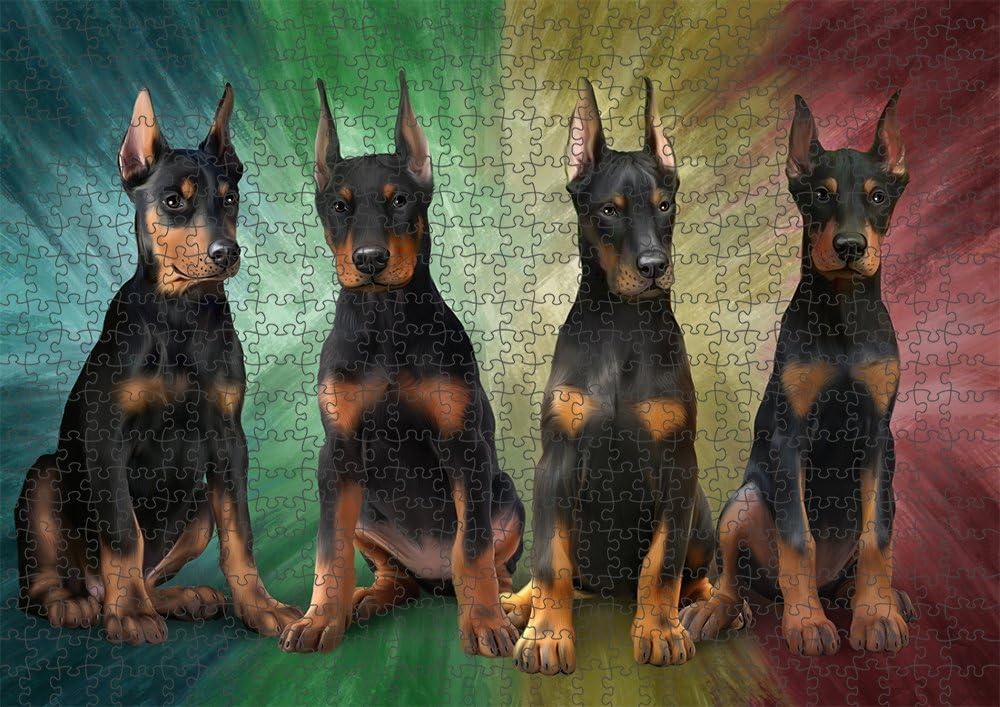Rustic 4 Doberman Pinschers Dog Puzzle with Photo Tin