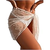 GORGLITTER Women's Cover Up Sarong Wrap Skirt Bachelorette Outfits for Bride Sheer Mesh Bridal Swimsuit Pearl Bathing Suit