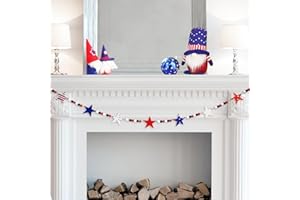 GISTOME 4.2 FT Patriotic Wooden Beads Garland with Star-Shaped Charms, Red White Blue American Flag Colors Beaded Decor, Rustic Farmhouse Banner for 4th of July Decorations, Shelf Display, Fireplace, Wall