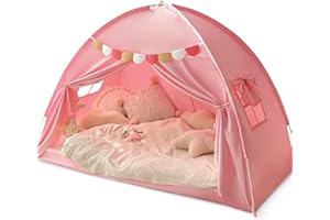 Razee Twin Bed Tent for Kids, Twin Size Bed Tents Indoor Toddler Canopy Privacy Playhouse on Bunk Sleep Inside Drafty Room for Girls, Pink, Kid House Toys for Girl Birthday