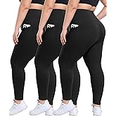3 Pack Plus Size Leggings with Pockets for Women - High Waisted Tummy Control Spandex Soft Black Workout Yoga Pants