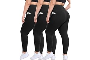SYRINX 3 Pack Plus Size Leggings with Pockets for Women - High Waisted Tummy Control Spandex Soft Black Workout Yoga Pants