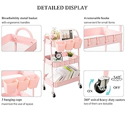 Danpinera 3-Tier Rolling Cart, Metal Storage Cart