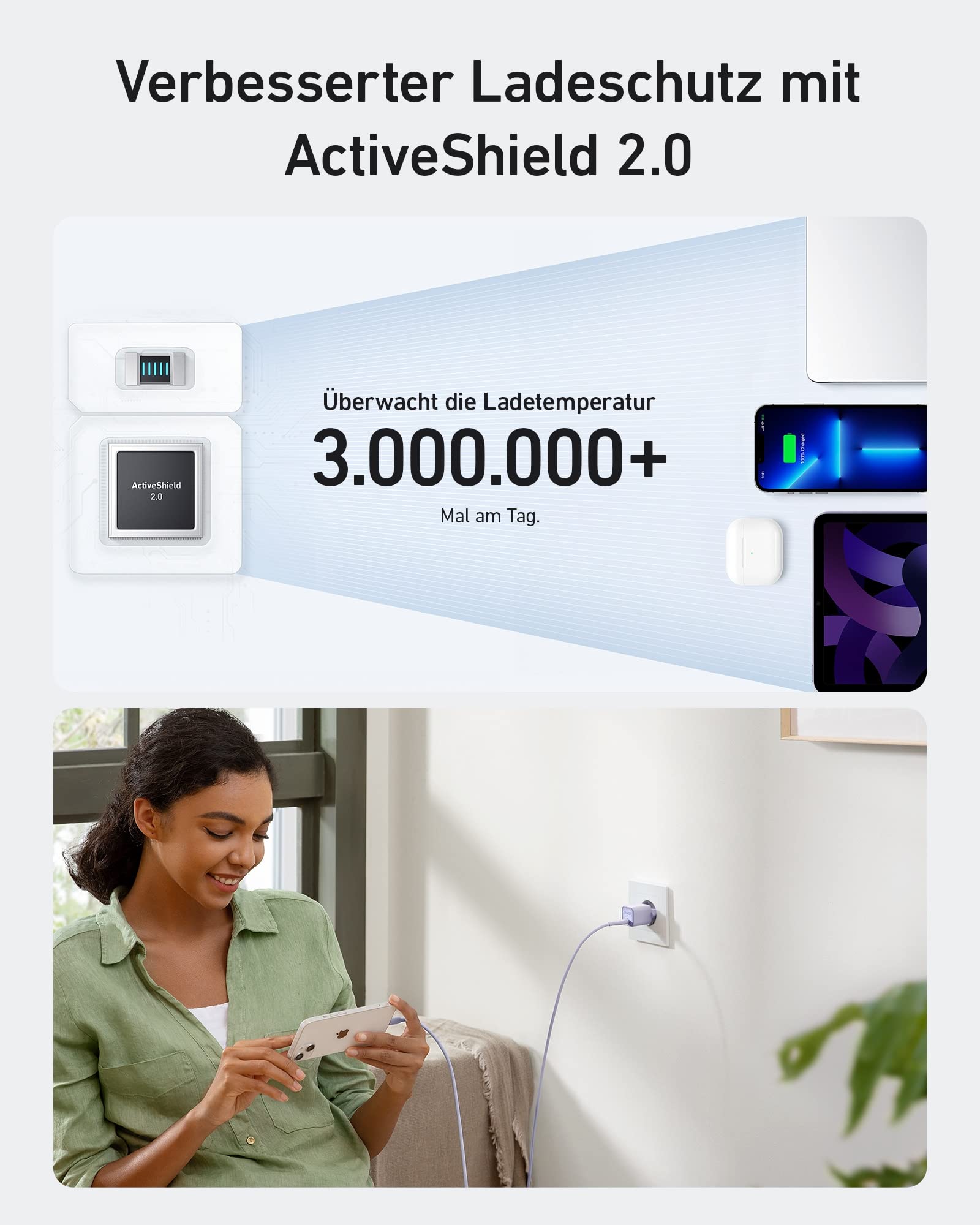 Anker 30W USB C Ladegerät, GaN 511 Nano 3, PIQ 3.0 PPS Schnellladegerät für iPhone 17/Pro/Pro Max/iPhone Air/16/15, Galaxy, Pixel 4/3, iPad (Ohne Ladekabel) 5