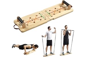 MATRIX-ATHLETIC Vimexciter Solid Wooden Push Up Board Kit with Pilate Bar, Resistance Bands Sets and Handles, Multi-Function Foldable Push up Stands for Men and Women, Full Body Workout Equipment for Home Gym