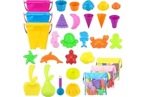 BINSUNS Beach Sand Toy Set- Sandbox Toys Shell Collecting Bag with Bucket Mesh Beach Bag for Boys and Girls(30PCS)