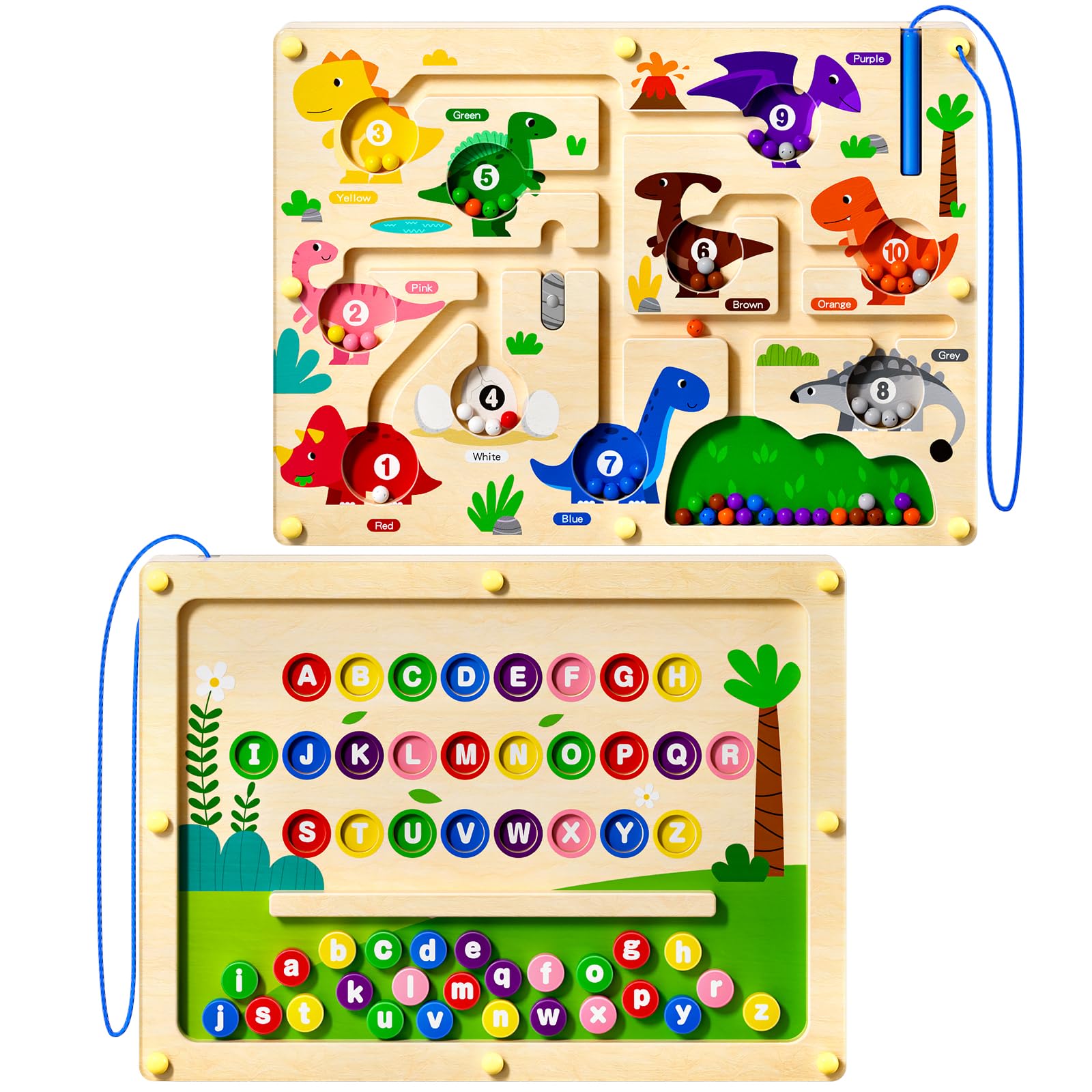 Photo 1 of 2 in 1 Magnetic Color and Number Maze Magnet Alphabet Counting Car Puzzle Double Sided Board Fine Motor Skills Montessori Preschool Toys for Boys and Girls (Color1, One Side)