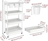 JIUYOTREE 4-Tier Plastic Rolling Storage Cart with Lockable Wheels White view 2