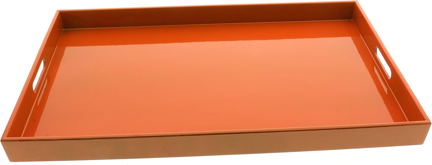 Kotobuki Rectangular Gloss Orange Lacquer Serving Tray, 18"3/4", Orange Serving Trays