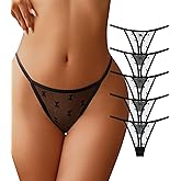 J-pone G-String Thongs for Women T-back Lace Hollow Out Low Waist Thongs Breathable Cheeky Sexy Underwear Panties 5Pack
