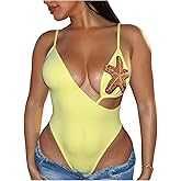 WDIRARA Women's One Piece Swimsuit Starfish Cut Out Spaghetti Strap Swimwear