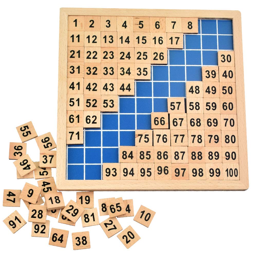 BUZIFU Montessori Wooden Reversible Board with Cubes Mathematical Activities 1-100 Puzzle Educational Recessed with Storage Bag for Baby Children Over 3 Years