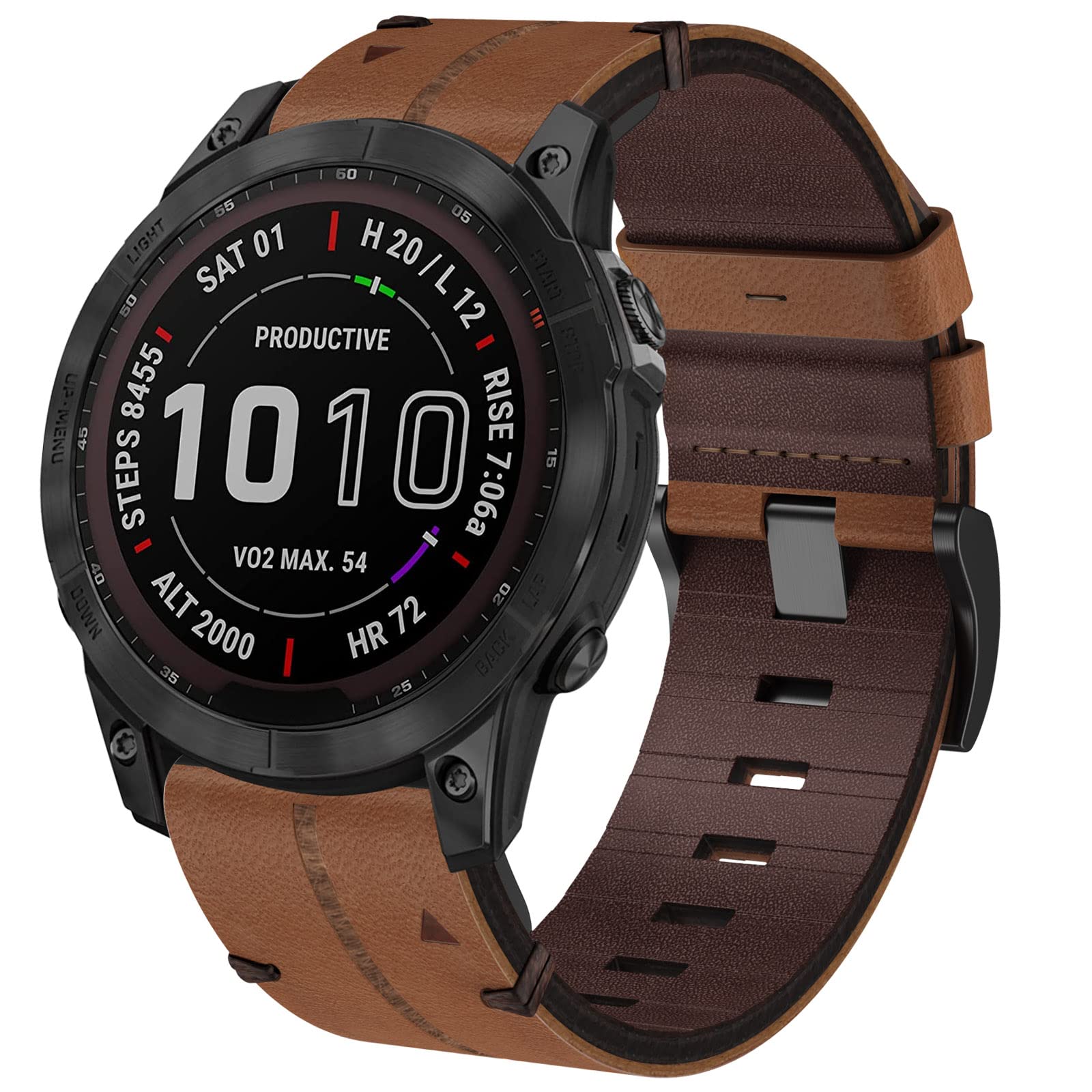 TOPsic Strap for Garmin Fenix 7, 22mm Genuine Leather Band QuickFit Replacement Strap for Garmin Fenix 7/FEnix 6/FEnix 6 Pro/FENix 5/FENix 5 Plus/Forerunner 935/945/Instinct 2/Approach S62/Quatix 6/5