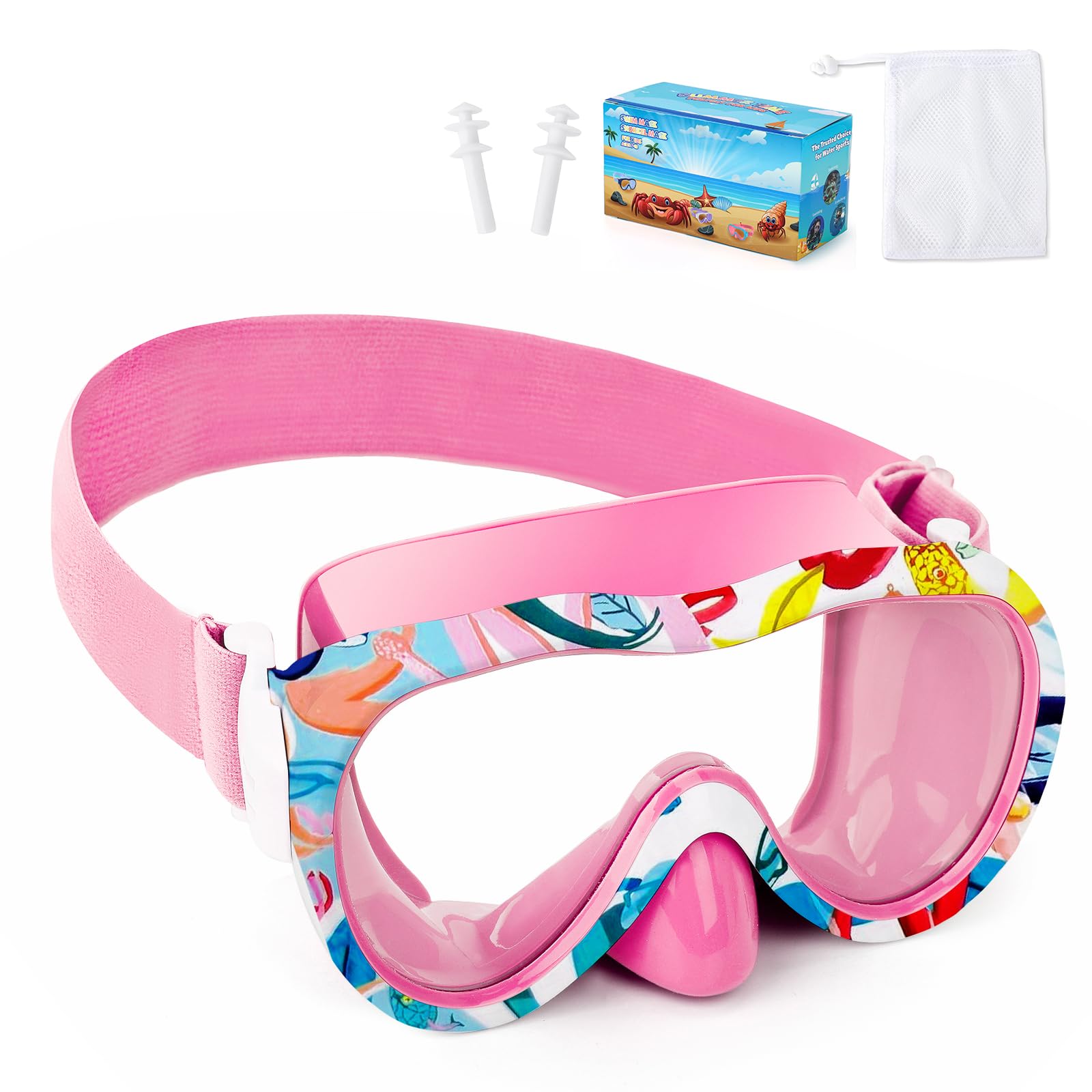 Photo 1 of Kids Swim Goggles with Nose Cover, 180° Panoramic Snorkel Mask with Anti-Fog & Anti-Leak Design, Comfort Fabric Strap UV Protection Lens for Boys Girls Ages 3-15
