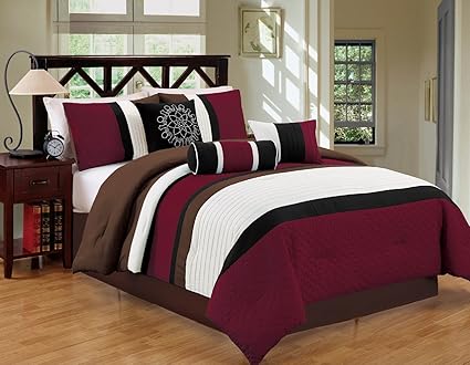 California King Burgundy Modern 7 Piece Bedding Burgundy