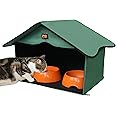 GeerDuo Outdoor Cat House, Waterproof Pet Shelter/Dining Room, for Feral/Community Cats (Green1)