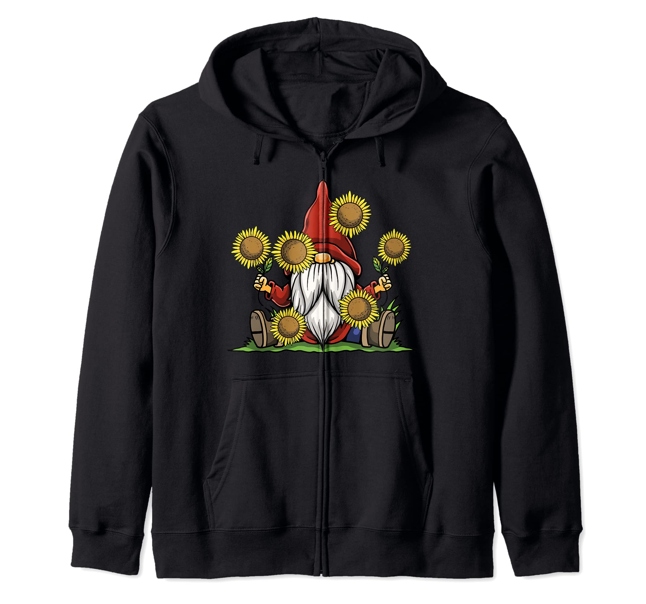 Hippie Let It Be Sunflower Gnome Spring Garden Guardian Zip Hoodie
