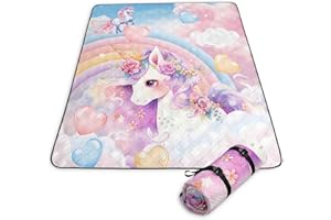 Nttopship Unicorn Printing Picnic Blankets Picnic MatWaterproof Foldable 78x78 Inches,Kawaii Rainbow Unicorn Picnic Outdoor Mat fit Teens Adults for Camping,Sand,Park,Travel,Grass,Playground...