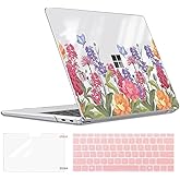 LCMOCICO Case for 13 Inch Microsoft Surface Laptop 2025 Release 2095, Lightweight Scratch-Resistant Pattern Plastic Hard Shell Case for Microsoft Surface Laptop 13 2095 Cover, Pink & Purple Flowers