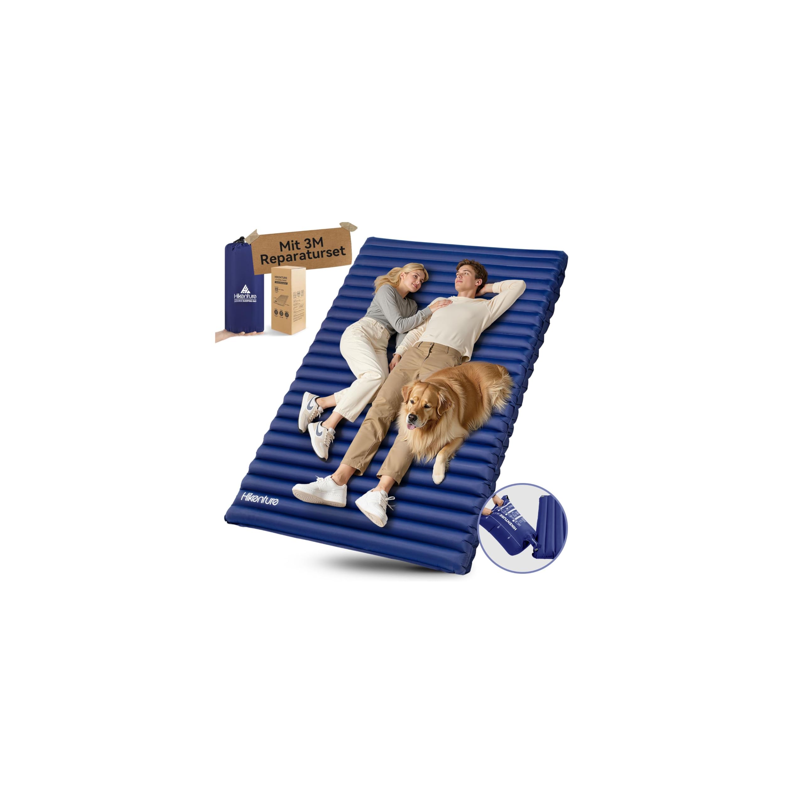 HIKENTURE Insulated Mattress 2 Person Double Mattress Ultralight Insulating Camping Air Mattress with Pump Bag Small Space Saver for Travel Outdoor Hiking Beach Navy (Bag