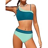 Tomolant Girls Swimsuit Bikini Set Color Block Cut Out Two Piece Bathing Suit with Chest Pad Adjustable Straps Swimwear 7-16T