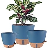12/10/8 inch Plant Pots, Large Plastic Self Watering Planters with Drainage Holes, Deep Reservoir, Water Level Indicator, Modern Decorative Flower Pots for Indoor Outdoor Plants (Navy Blue, 12/10/8)