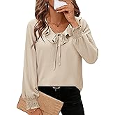 siliteelon Womens Dressy Casual Blouses: Long Sleeve Puff V Neck Dressy Casual Business Fashion Cute 2026 Spring Ladies Tops