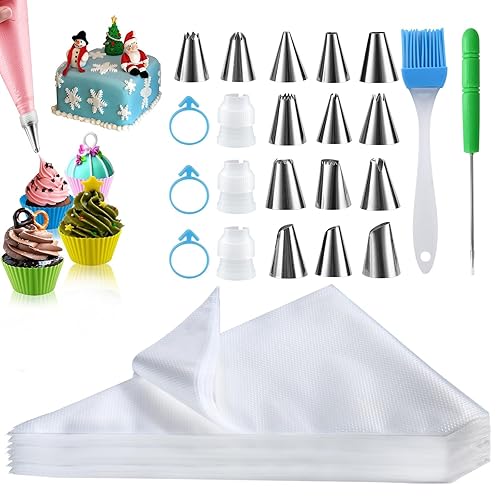 firstake Piping Bags and Tips Set 100pcs Disposable Piping Bags